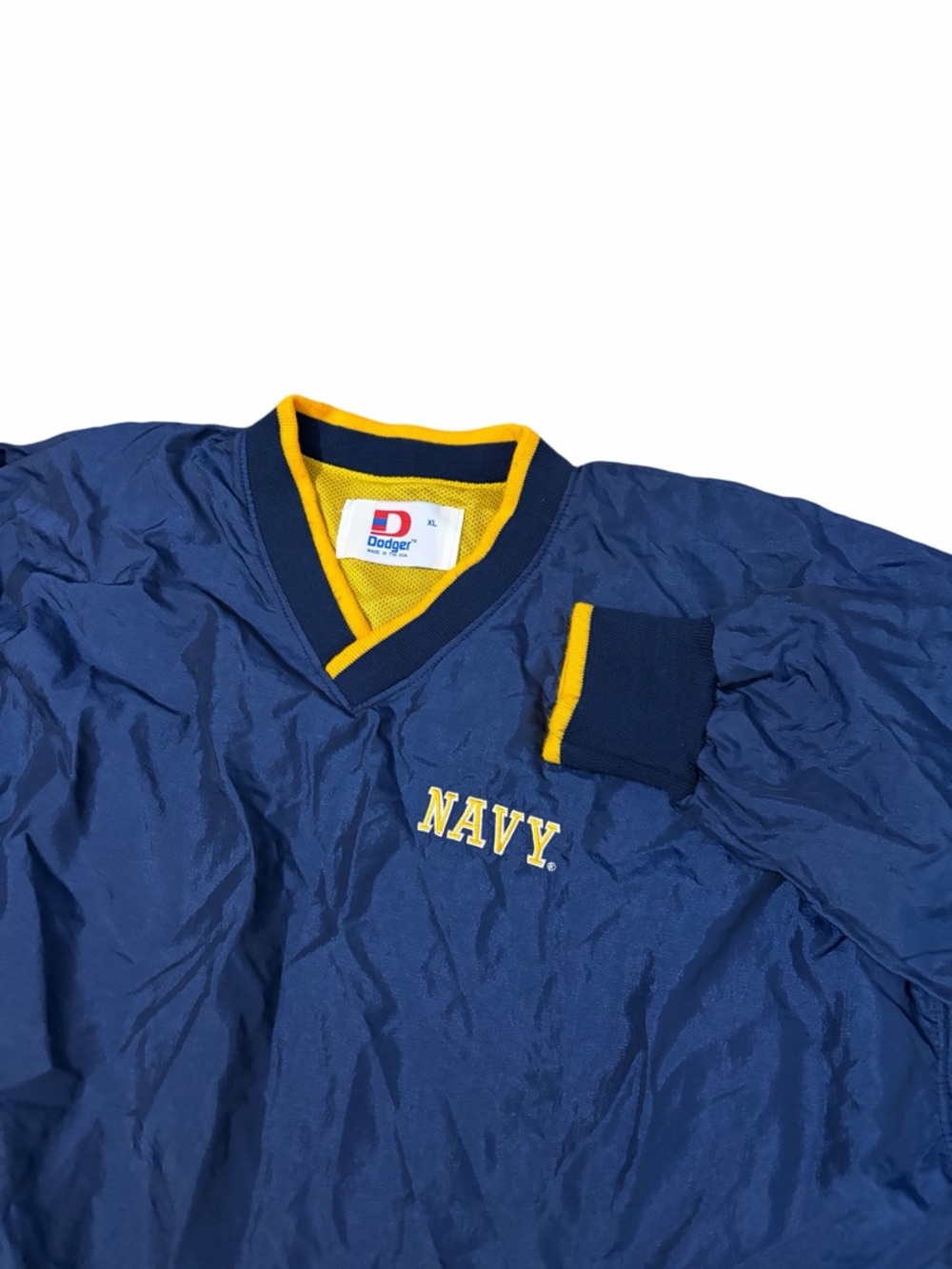 VTG Dodger Navy Spell Out Windbreaker Pullover Mens XL Military USA Made Nylon